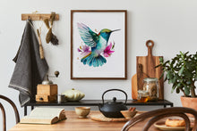 Load image into Gallery viewer, Watercolor Hummingbird Print with Pink Flowers – Colorful Bird Wall Art