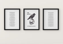 Load image into Gallery viewer, The Raven Set of 3 Edgar Allan Poe Poem Poster Prints - Quoth the Raven “Nevermore.” - Macabre Decor - Literary Wall Art