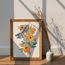 Load image into Gallery viewer, Dragonflies and Orange Flowers Print – Watercolour Style Botanical Wall Art