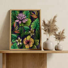 Load image into Gallery viewer, Tropical Flowers Print – Jungle Botanical Art Lotus, Hibiscus and Frangipani