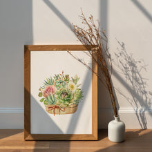 Load image into Gallery viewer, Watercolour Succulent Print – Potted Succulents and Cactus Flower Botanical Art