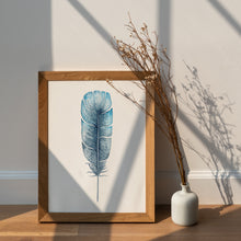 Load image into Gallery viewer, Blue Feather Print – Watercolour Feather Illustration in Teal and Indigo