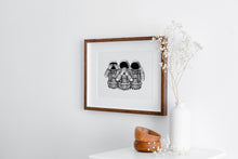 Load image into Gallery viewer, See No Evil, Hear No Evil, Speak No Evil Astronauts Print – Black & White Illustrated Wall Art