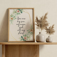 Load image into Gallery viewer, You Are My Sun Moon and Stars Quote Print by E E Cummings, Floral Nursery Wall Art