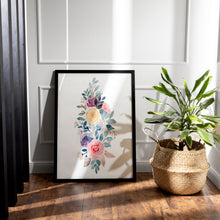 Load image into Gallery viewer, Watercolor Rose Bouquet Print – Colorful Floral Arrangement in Pink, Yellow and Purple