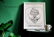 Load image into Gallery viewer, He That Hath No Beard Shakespeare Quote Print – Funny Illustrated Beard Wall Art