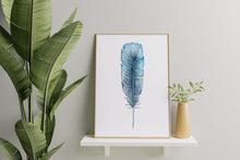 Load image into Gallery viewer, Blue Feather Print – Watercolour Feather Illustration in Teal and Indigo