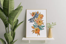 Load image into Gallery viewer, Dragonflies and Orange Flowers Print – Watercolour Style Botanical Wall Art