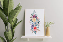 Load image into Gallery viewer, Watercolor Rose Bouquet Print – Colorful Floral Arrangement in Pink, Yellow and Purple