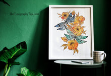 Load image into Gallery viewer, Dragonflies and Orange Flowers Print – Watercolour Style Botanical Wall Art