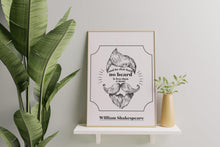 Load image into Gallery viewer, He That Hath No Beard Shakespeare Quote Print – Funny Illustrated Beard Wall Art
