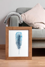 Load image into Gallery viewer, Blue Feather Print – Watercolour Feather Illustration in Teal and Indigo