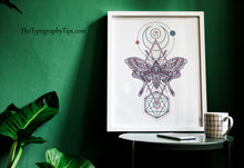 Load image into Gallery viewer, Celestial Moth Print – Sacred Geometry Moon and Moth Illustration