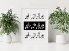 Load image into Gallery viewer, Love in Sign Language Print – ASL Fingerspelling Typography Art