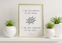 Load image into Gallery viewer, Invictus Poem Print – I Am the Master of My Fate – William Ernest Henley Poetry Wall Art