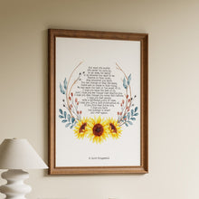 Load image into Gallery viewer, Benjamin Button quote print about starting over, surrounded by sunflowers and soft botanical artwork