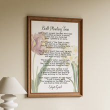 Load image into Gallery viewer, Bulb Planting Time poem by Edgar Guest in typewriter lettering over vintage botanical tulips and daffodils, in a wooden frame