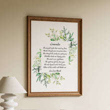 Load image into Gallery viewer, Framed "Comrades" poem print by Eva Gore-Booth surrounded by a green botanical wreath