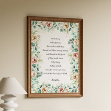Load image into Gallery viewer, Hail Mary prayer print with soft floral border and traditional Catholic prayer text