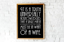 Load image into Gallery viewer, Jane Austen Quote Print – Pride and Prejudice Literary Wall Art, Classic Book Lover Gift, Minimalist Home Library Decor, Framed or Unframed