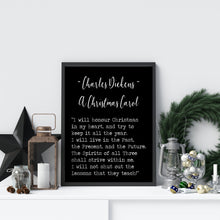 Load image into Gallery viewer, A Christmas Carol Quote Charles Dickens I will honor Christmas in my heart - book lover Print for library quote Framed & Unframed Options