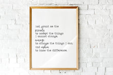 Load image into Gallery viewer, The Serenity Prayer Print - Reinhold Niebuhr - sobriety gift Alcoholics Anonymous twelve step recovery UNFRAMED