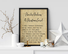Load image into Gallery viewer, A Christmas Carol Quote Charles Dickens I will honor Christmas in my heart - book lover Print for library quote Framed & Unframed Options