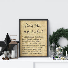 Load image into Gallery viewer, A Christmas Carol Quote Charles Dickens I will honor Christmas in my heart - book lover Print for library quote Framed & Unframed Options