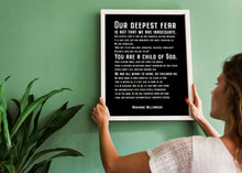 Load image into Gallery viewer, Our Deepest Fear Marianne Williamson Feminist Art Wall Art self respect quote for Bedroom decor or office decor UNFRAMED