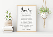Load image into Gallery viewer, William Ernest Henley Poem invictus poem Art Print Home office Decor poetry wall art Framed & Unframed Options