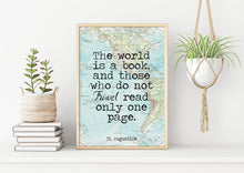 Load image into Gallery viewer, The world is a book - St Augustine Print - those who do not travel read only one page - UNFRAMED Travel Poster for Home vintage map