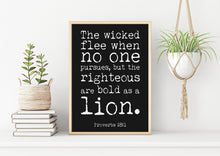 Load image into Gallery viewer, Bible verse wall art Proverbs 28 :1 Scripture wall art