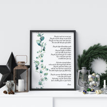 Load image into Gallery viewer, Irish Wedding Blessing Print – Celtic Prayer Wall Decor, Elegant Watercolor Eucalyptus Art, Wedding Gift, Framed or Unframed