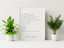 Load image into Gallery viewer, Our Deepest Fear Quote Print – Marianne Williamson Motivational Wall Art