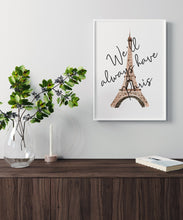 Load image into Gallery viewer, We'll Always Have Paris Casablanca Quote Art Print - Minimalist Eiffel Tower Watercolor Wall Art, Framed or Unframed, Classic Movie Quote