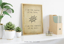 Load image into Gallery viewer, Invictus Poem Print – I Am the Master of My Fate – William Ernest Henley Quote Wall Art – Literary Decor for Home Office Framed or Unframed