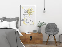 Load image into Gallery viewer, EE Cummings quote, Sun and Moon Wall art - you are my sun, my moon, and all my stars - Nursery Wall Art or Baby Shower Gift UNFRAMED
