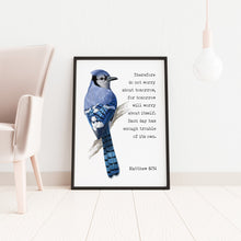 Load image into Gallery viewer, Scripture wall art Matthew 6:34 Print Bible verse Do not worry about tomorrow - Bible print for Home UNFRAMED