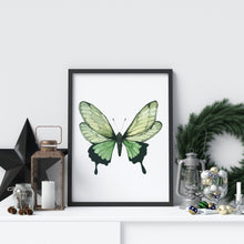 Load image into Gallery viewer, Green Butterfly Wall Art – Nature-Inspired Watercolor Print