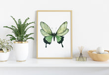 Load image into Gallery viewer, Green Butterfly Wall Art – Nature-Inspired Watercolor Print