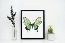 Load image into Gallery viewer, Green Butterfly Wall Art – Nature-Inspired Watercolor Print