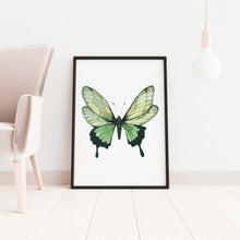 Load image into Gallery viewer, Green Butterfly Wall Art – Nature-Inspired Watercolor Print