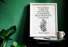 Load image into Gallery viewer, The proof of love is in the works - Pope Gregory Quote - Catholic Wall Art