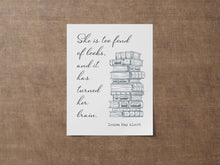 Load image into Gallery viewer, She is too fond of books - Louisa May Alcott Book Lover Print, Book Nook Decor
