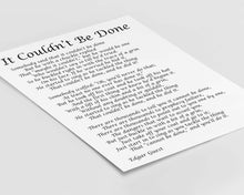 Load image into Gallery viewer, Edgar Guest Poem It Couldn't Be Done Art Print Home office Decor poetry wall art Framed & Unframed Options