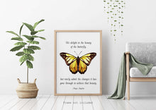 Load image into Gallery viewer, Maya Angelou Butterfly Quote "We delight in the beauty of the butterfly..." Bookish Wall Art, Book Shelf Decor