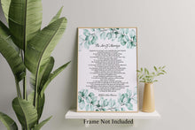 Load image into Gallery viewer, The Art Of Marriage Poem With Eucalyptus Illustration Wedding poem wall art - Ceremony reading - Vow Renewal Reading -