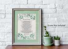 Load image into Gallery viewer, The Art Of Marriage Poem With Eucalyptus Illustration Wedding poem wall art - Ceremony reading - Vow Renewal Reading -