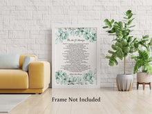 Load image into Gallery viewer, The Art Of Marriage Poem With Eucalyptus Illustration Wedding poem wall art - Ceremony reading - Vow Renewal Reading -