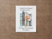 Load image into Gallery viewer, Book Lover Gift "A reader lives a thousand lives before she dies..." Bookshelf Decor